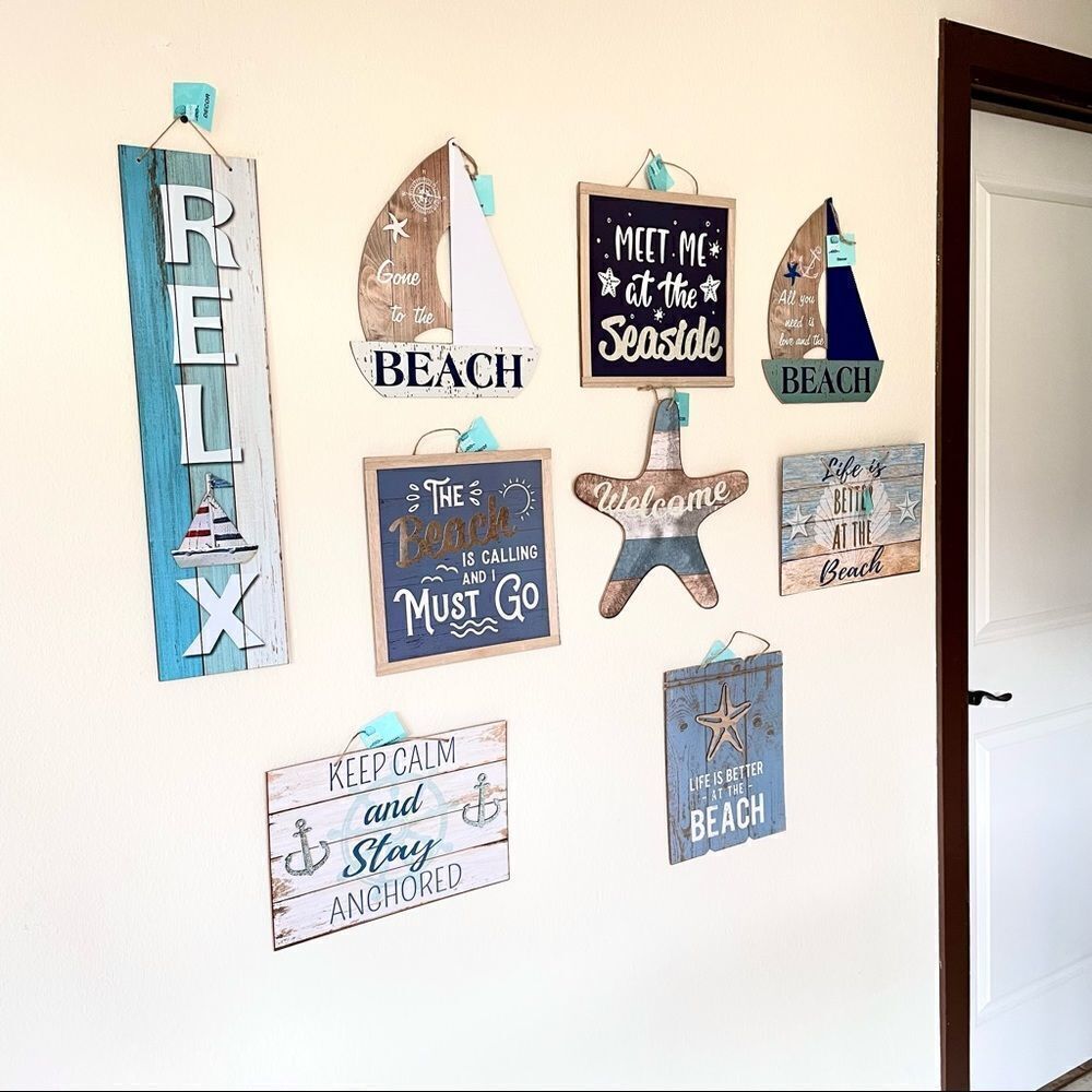 NWT Wall Art 9 Pc Canvas beach farmhouse Collage Decoration Wood wall art decor